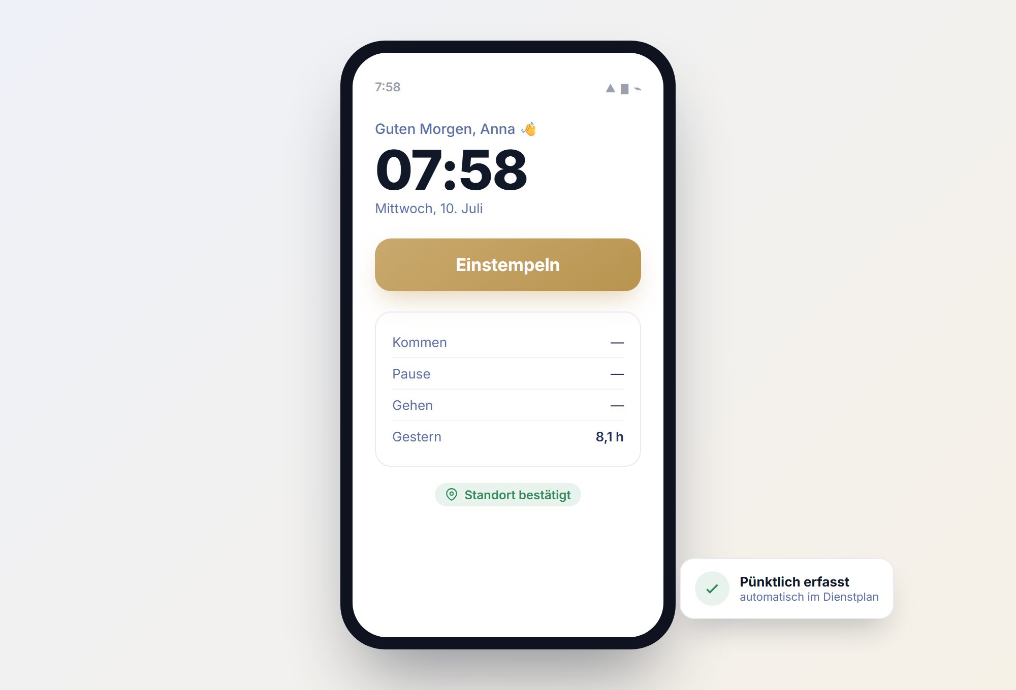 Stempeluhr auf dem Handy: Einstempeln mit Standortbestätigung